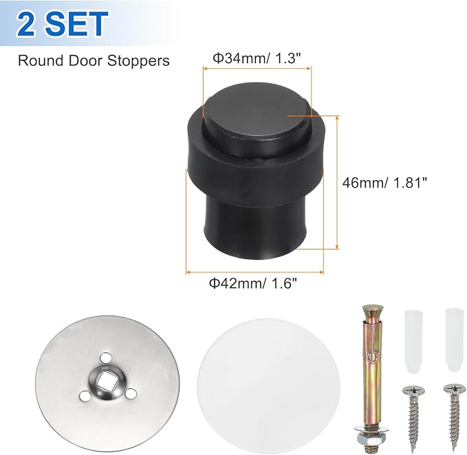 PATIKIL 2Set Round Door Stoppers, 46mm Stainless Steel Door Stop Doorstop Wedge - Image 2