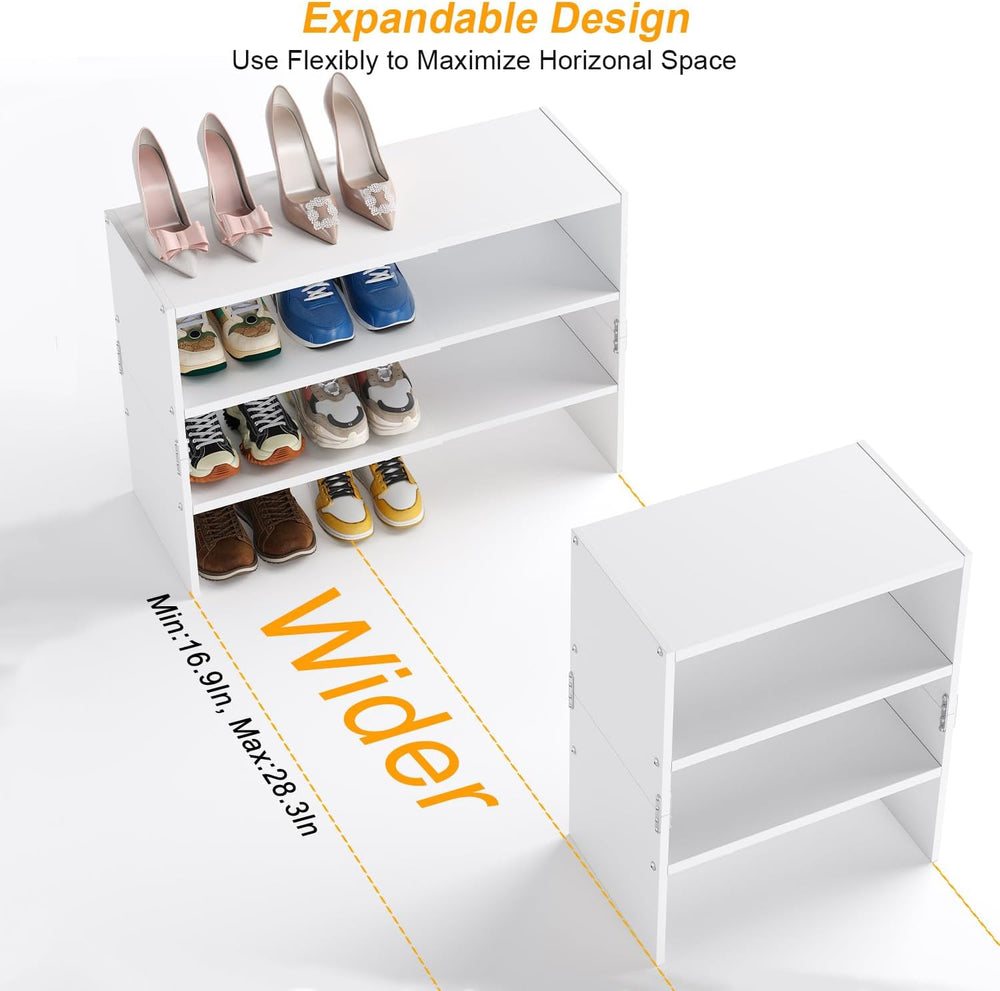White Shoe Rack Organizer for Closet, 3-Tier Expandable Shoe Shelf, Stackable...