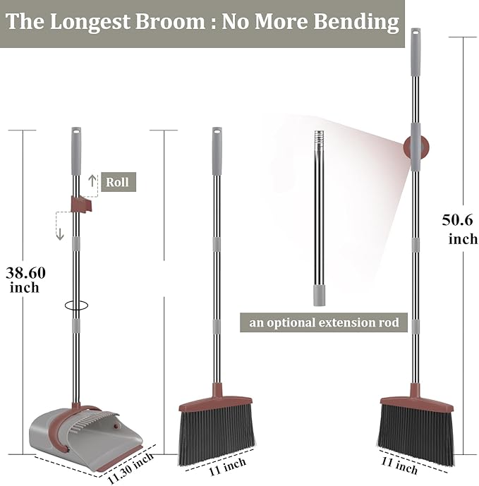 Ivandar Broom with Dustpan Combo Set, 50.6 inch Long Handle, Upright Standing - Image 2