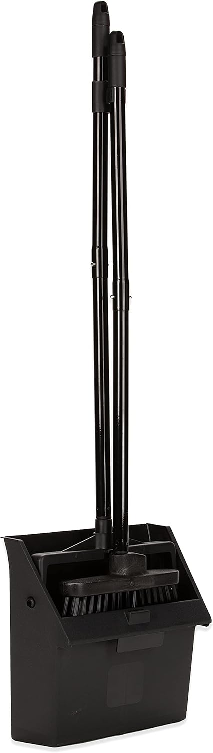 SPARTA Duo-Pan Upright Dust Pan and Broom Set, Essential Cleaning Tools for Home and Commercial Use, 36" Handle, 1 Count, Black