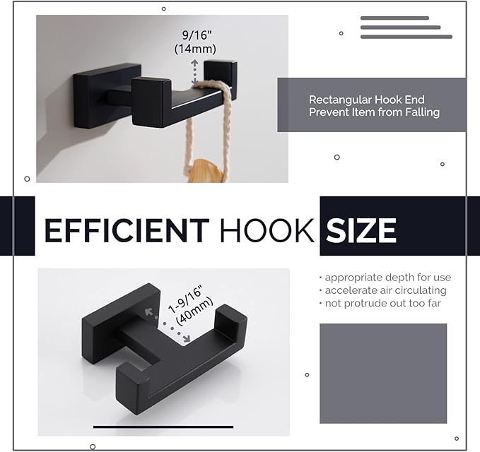 Angle Simple Double Towel Hook Matte Black, Stainless Steel Bathroom Towel - Image 6
