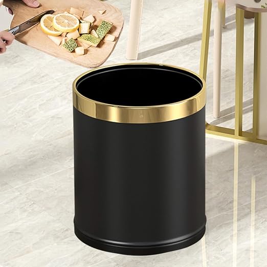 14L/3.7GAL Black and Gold Open Top Trash Can - Image 2
