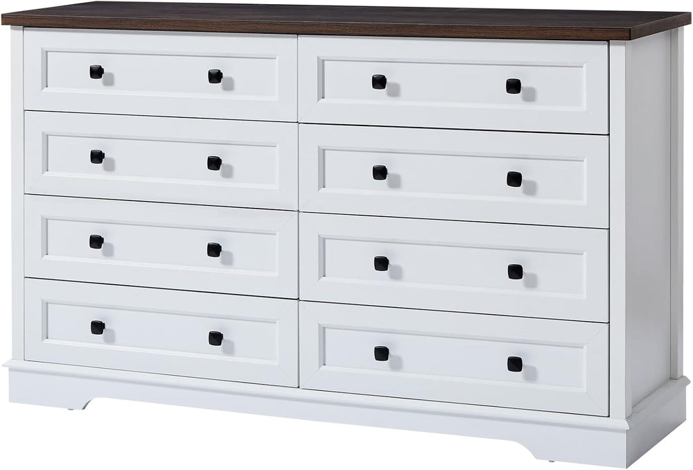 SOOWERY Farmhouse Dresser for Bedroom, Tall Chest of Drawers, White