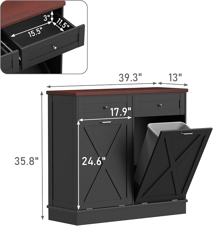 Betterhood Double Tilt Out Trash Cabinet 20 Gallon Wooden Free Standing Laundry - Image 2