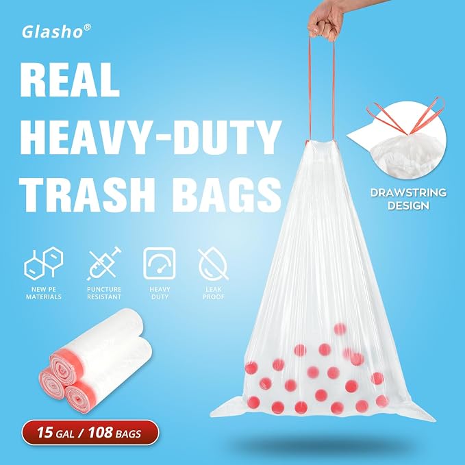 Heavy Duty 15 Gallon Drawstring Trash Bags - Image 2