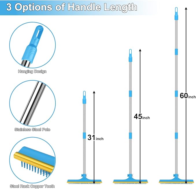 3 in 1 Carpet Rake for Pet Hair Removal, Reusable Pet Hair Remover Broom - Image 9