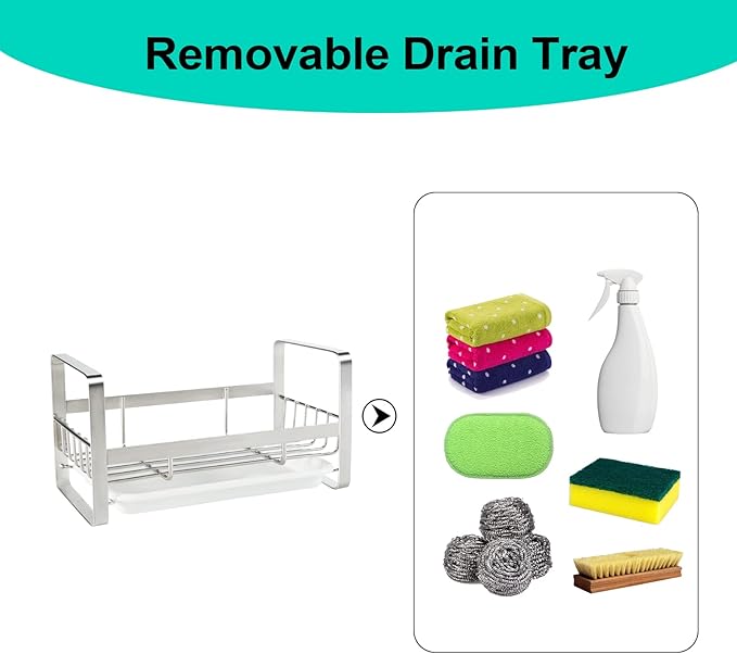 TEZZ Sponge Holder for Kitchen Sink, Stainless Steel Kitchen Storage Sink Caddy - Image 7