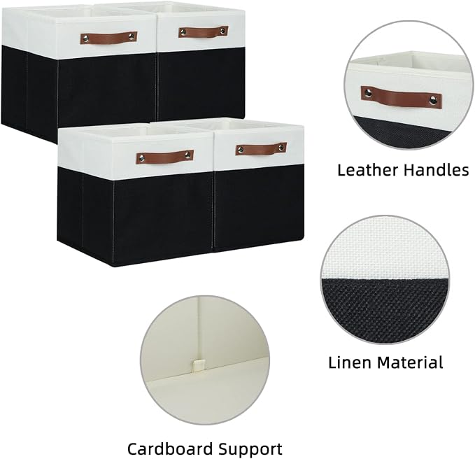 HNZIGE Cubes Storage Bins Set of 4, 11 x 11 Fabric Storage Cube Baskets - Image 3