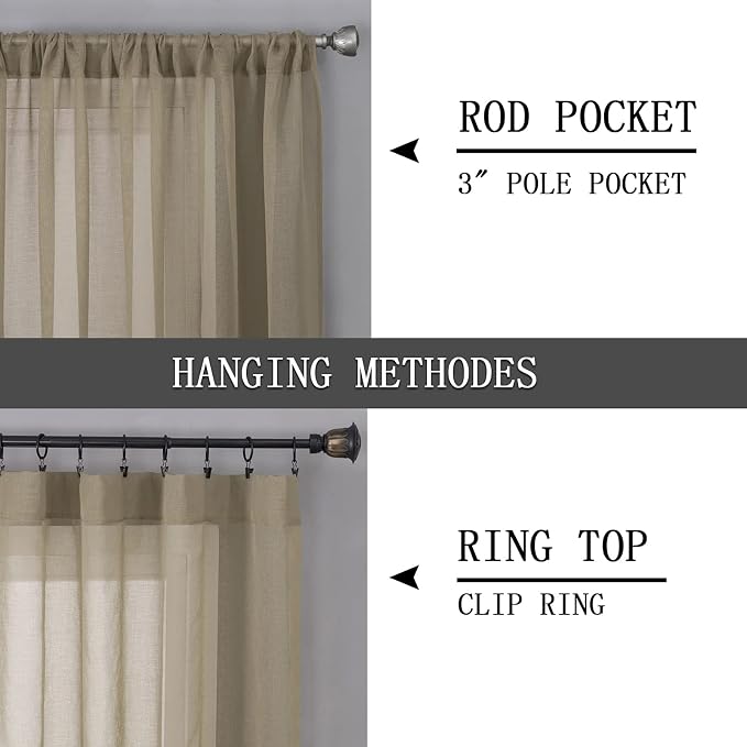 Tollpiz Short Sheer Curtain Linen Textured Bedroom Curtains Sheer Light - Image 5