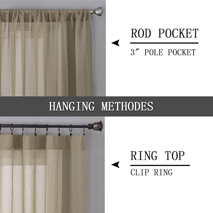 Tollpiz Short Sheer Curtains Living Room Linen Textured Curtain Sheers Light - Image 5