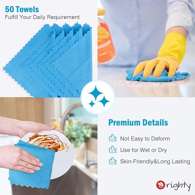 Orighty Cleaning Cloths, Shop Towels 50 Pack, Shop Rags Reusable, Microfiber - Image 5