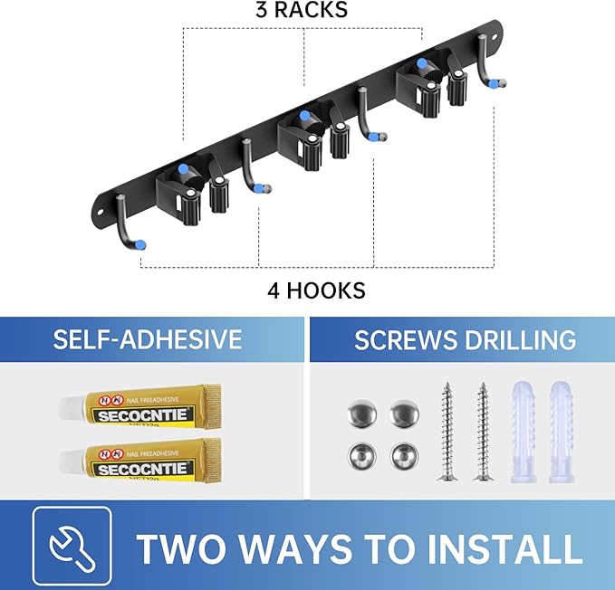 ZONGOOL Mop and Broom Holder Wall Mount, Broom Organizer Mop and Broom Storage - Image 6