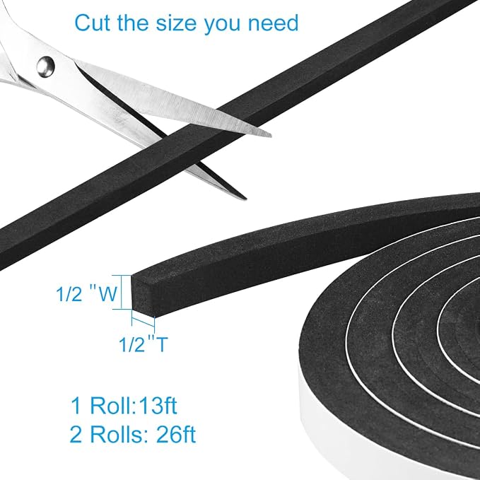 Seal Foam Tape, 2 Rolls 1/2 Inch W x 1/2 Inch T Weather Stripping - Image 2