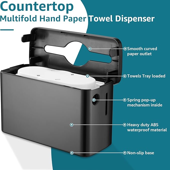 Multifold Paper Towel Dispenser Countertop, Heavy Duty Wide-Design, 300-Sheet - Image 6