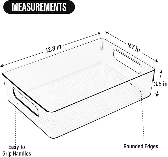 Clear Plastic Storage Bins, Large Fridge Organizer Plastic Bins, Pantry - Image 3