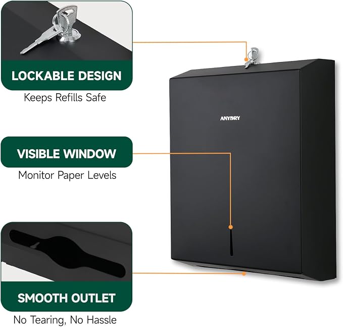 Commercial Paper Towel Dispenser Wall Mount 400-Sheet Capacity Matte Black - Image 4