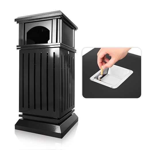 BEAMNOVA Trash Can Outdoor Top Tray Black Stainless Steel Commercial Garbage - Image 9