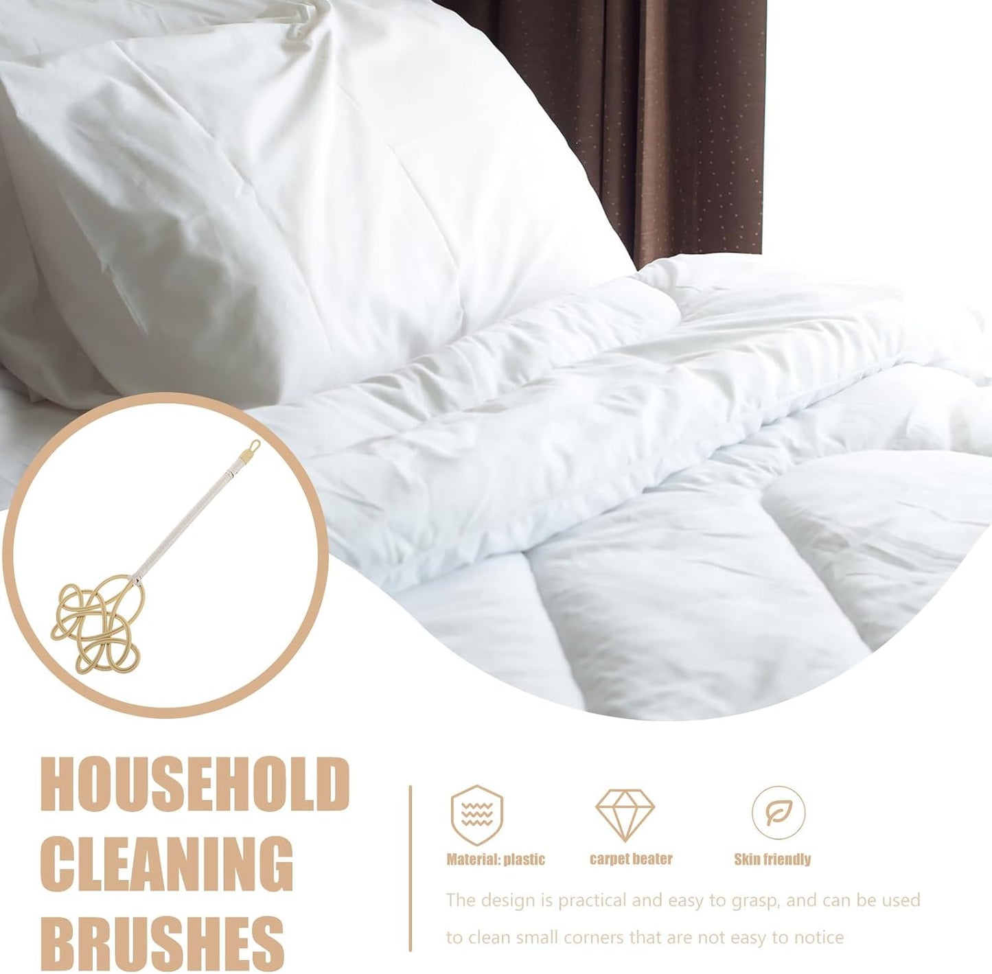 Generic Long Handle Rug Beater Paddle, Plastic Woven Rattan Style Duster for Home Carpet and Quilt Cleaning, Household Dust Removal Tool for Bedding and Rugs