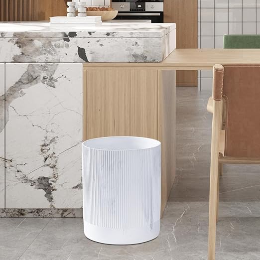 Polytree White Marble Stripe Wastebasket, Round Bathroom Trash Can 2.5 Gallon - Image 5