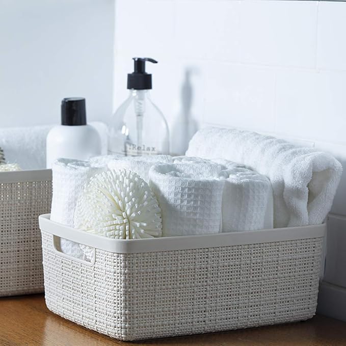 Curver Set of 8 Jute Small Decorative Plastic Organization and Storage Baskets - Image 9