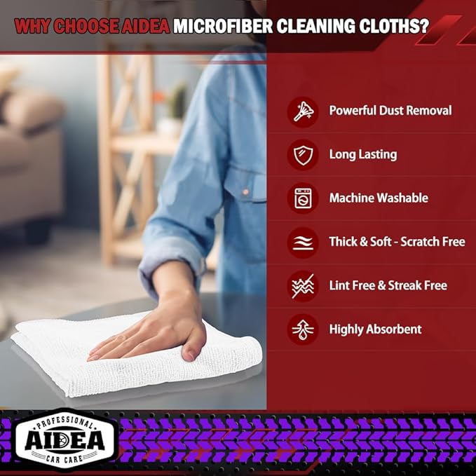 AIDEA Microfiber Cleaning Cloth White 10PK, Microfiber Towels - Image 3