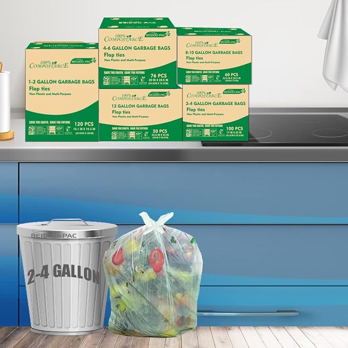 3 Gallon Flap Tie Compostable Trash Bags, Biodegradable Kitchen Garbage Bags - Image 6