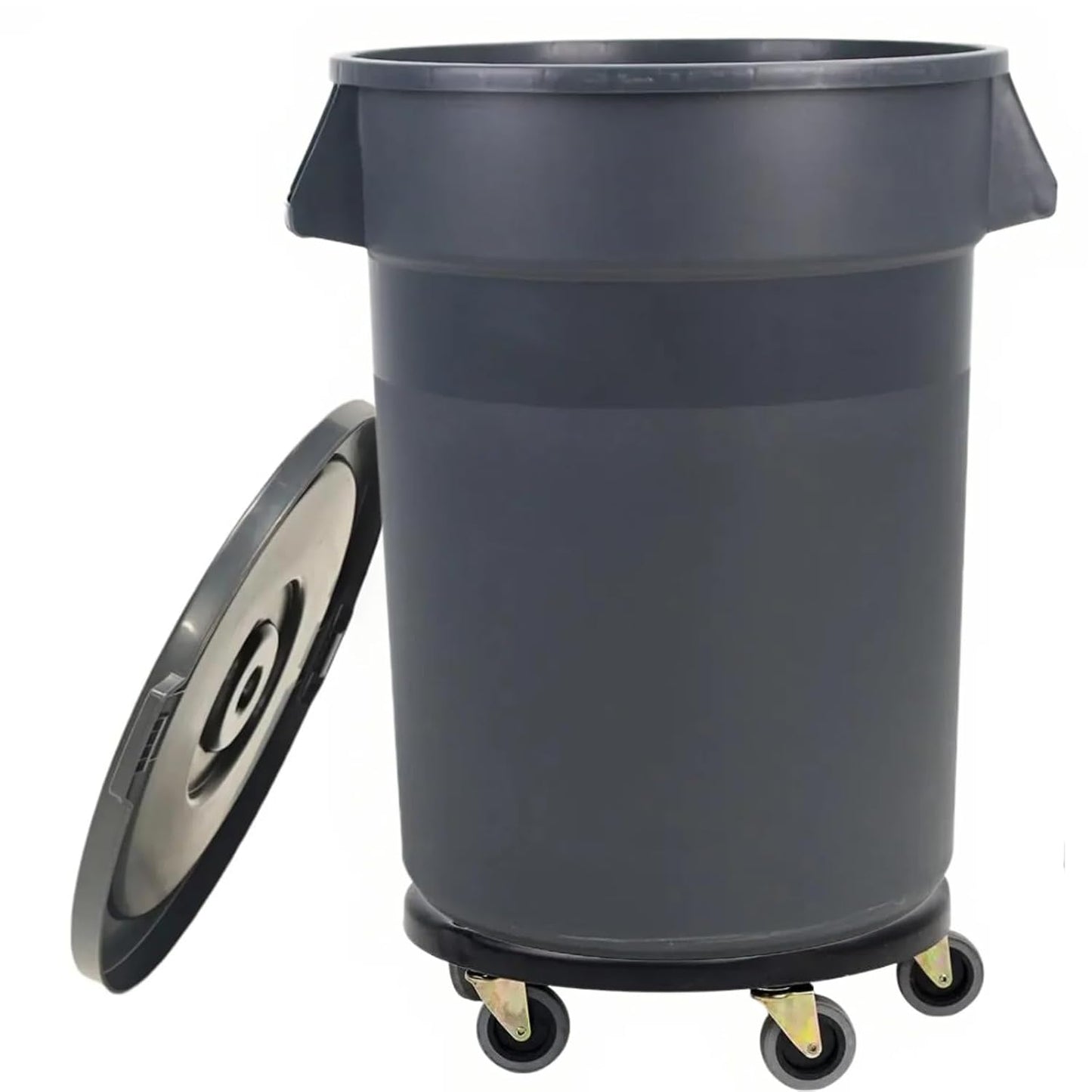 32 Gallon Outdoor Trash Can with Wheels, Rolling Trash Can, 1 Pack | Trash Can with Lid & Sturdy Handle, Commercial Round Trash Cans, Outdoor Garbage Can for Kitchen, Garage, Backyard and Patio