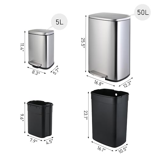 Arlopu 13.2+1.3 Gallon Step Trash Can, Stainless Steel Garbage Bin, Soft-Close - Image 2