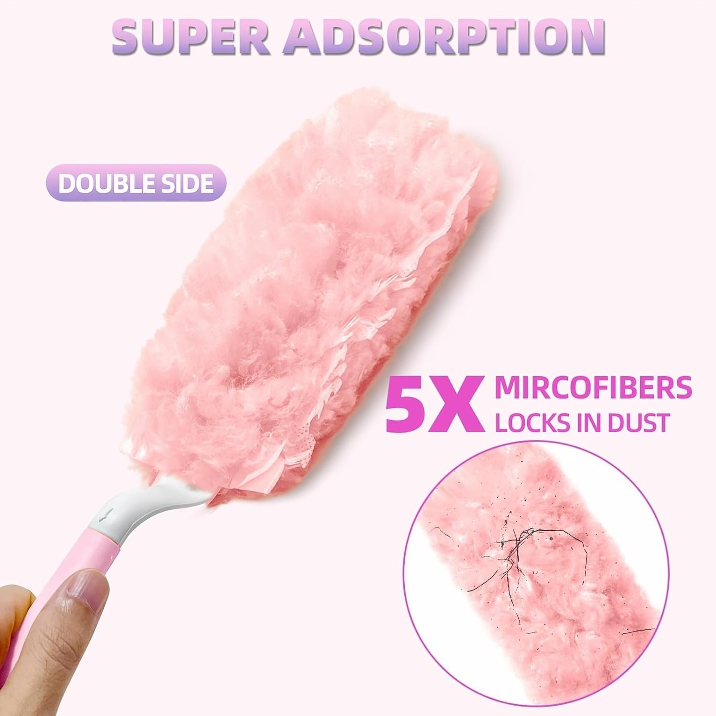Pink 10 Piece Electrostatic Duster Refill Set with 1 Handle Furniture Keyboard Cleaning