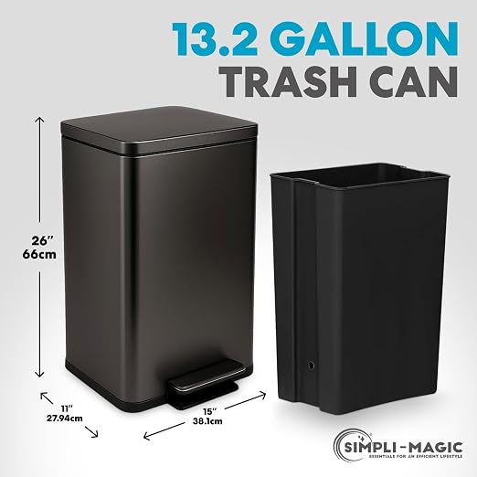 SIMPLI-MAGIC 13.2 Gallon Step Trash Can – Kitchen Garbage Can - Image 2