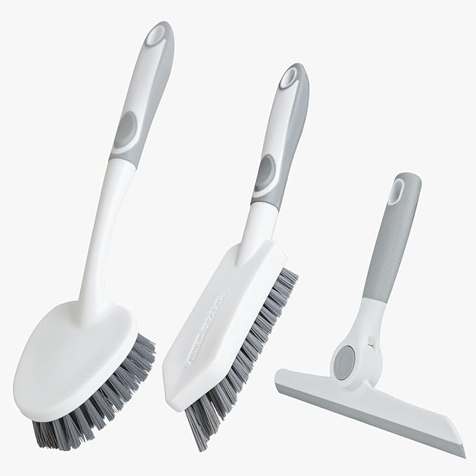 3 Pack Heavy-Duty Scrub Brush Set, Grout Brush, Shower Squeegee, Shower by BRUSHFAMILY