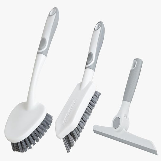 3 Pack Heavy-Duty Scrub Brush Set, Grout Brush, Shower Squeegee, Shower by BRUSHFAMILY