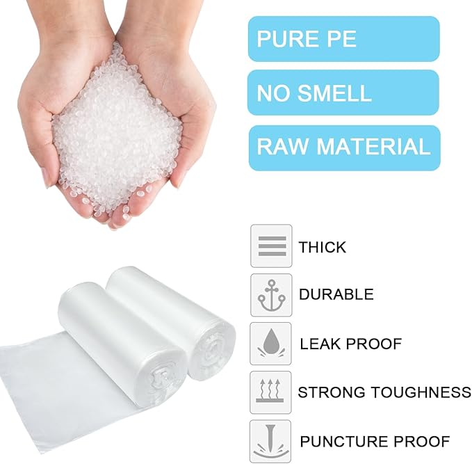 2 Gallon Small Plastic Trash Bags, 7.5 Liters Clear Wastebasket Liners Garbage - Image 2
