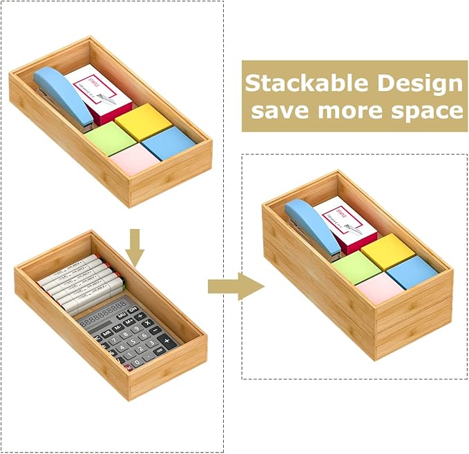 Bamboo Kitchen Drawer Organizer, Stackable Silverware Tray Utensil Organizer - Image 3