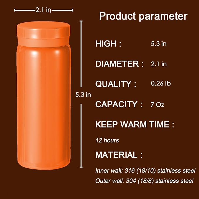 Mini Thermos Cute Water Bottle - 7 oz Tiny Insulated Vacuum 18/10 Stainless - Image 2