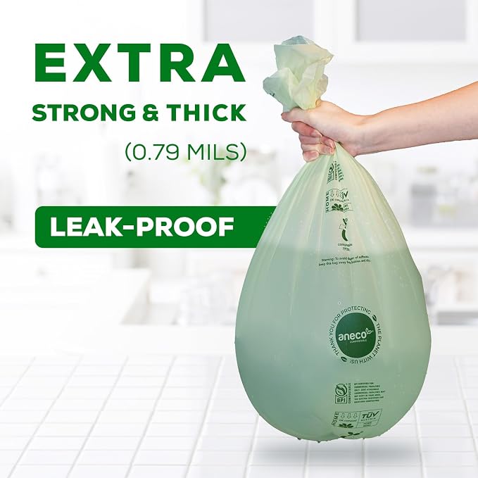 ANECO Compostable Trash Bags 4 Gallon, Extra Strong - Image 3