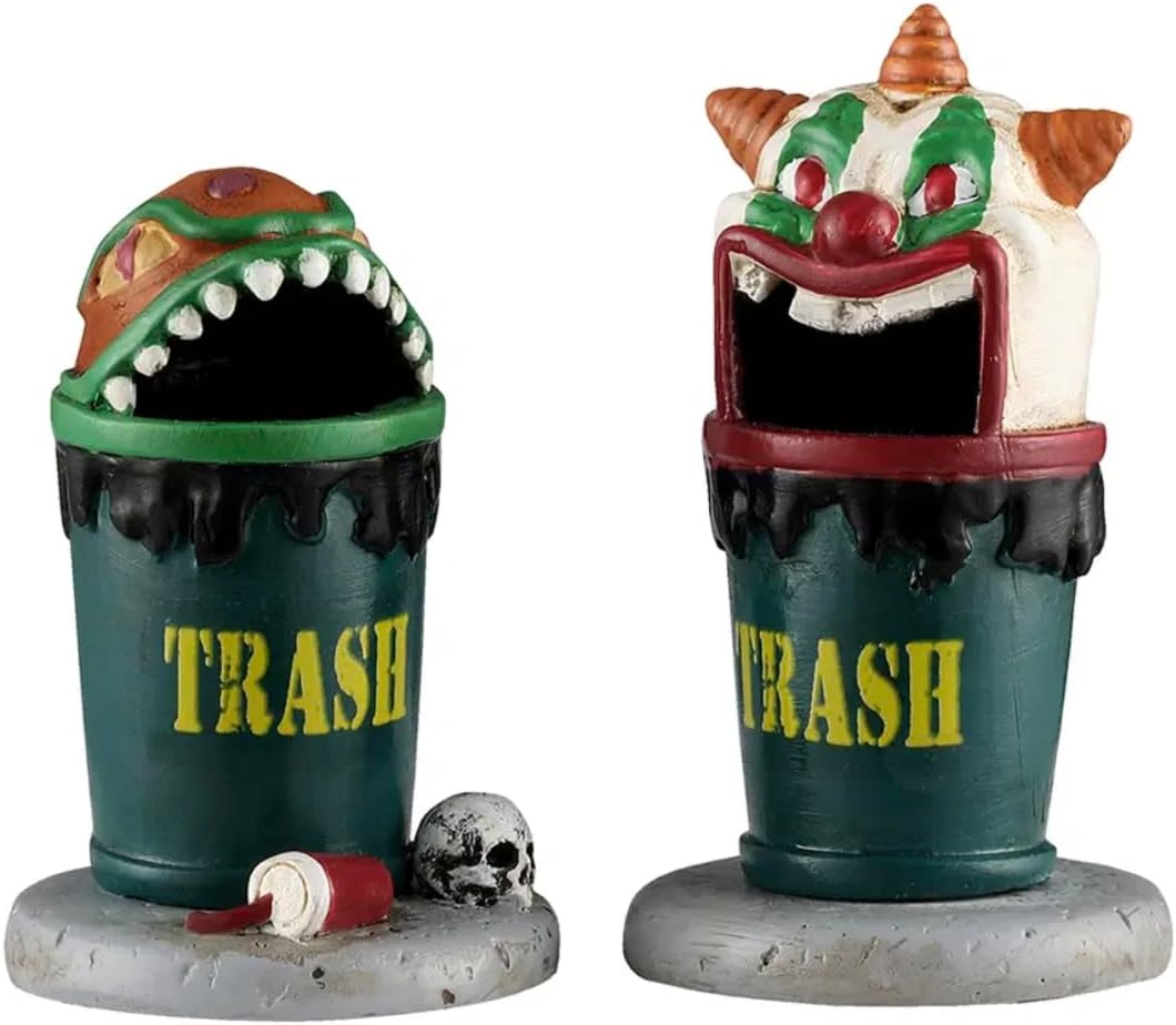 Lemax Spooky Town Terrifying Trash Cans #64619
