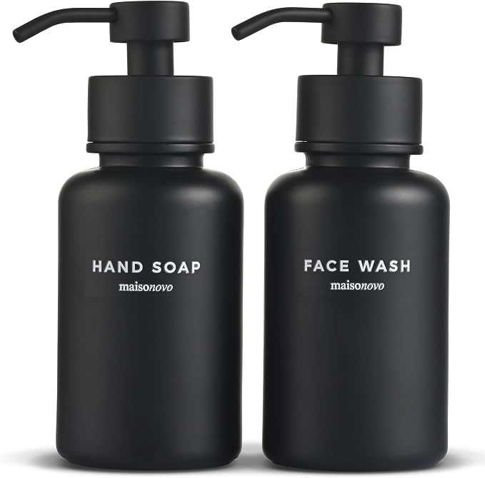 MaisoNovo Glass Foaming Soap Dispenser 14 Oz | Black Glass Black Pumps x 2 by MaisoNovo-TheArtofSustainableLiving
