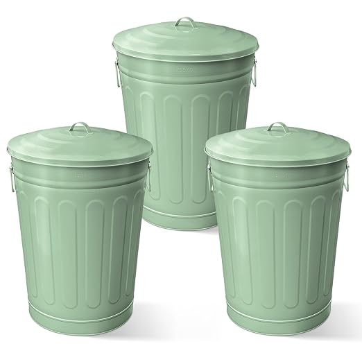 Plexon Round Trash Can 13 Gallon, Vintage Metal Outdoor Trash Can by Plexon