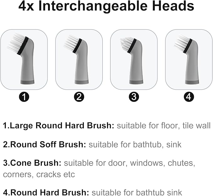 Electric Cleaning Brush with 4 in 1 Multiple Brush Heads, Indoor Household - Image 4