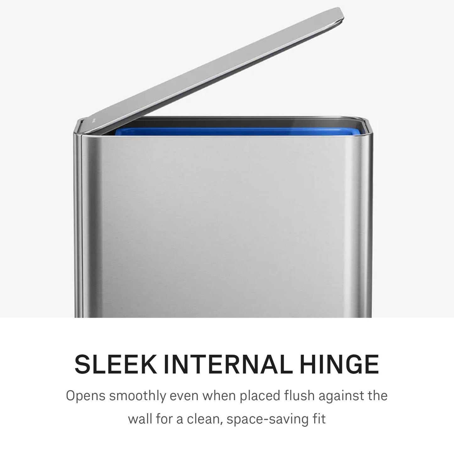 simplehuman Slim Step Can, 9L / 2.4 Gallon Primary Bathroom Trash Can, Liner Pocket®, Sleek Internal Hinge, 150,000-Step All-Steel Pedal, Lid Shox® Silent Close, Brushed Stainless Steel