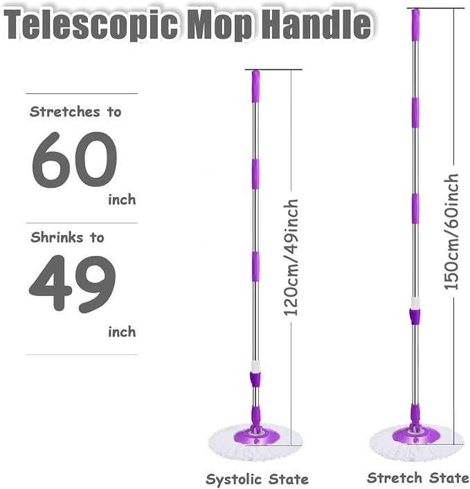 Extended Spin Mop Replacement Mop Handle, Upgraded 60-inch 360 Degrees Rotating - Image 2