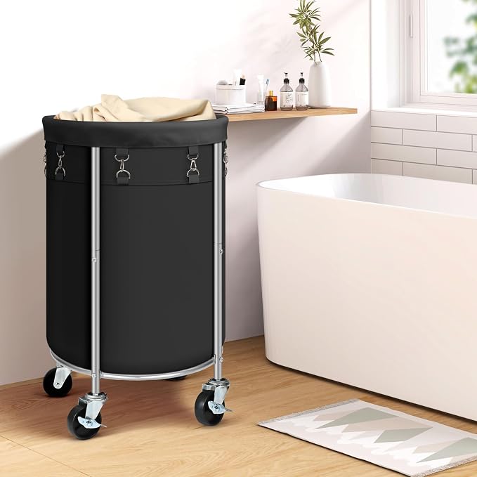 Laundry Hamper with Wheels, 100L Round Rolling Laundry Basket Sorter with - Image 2