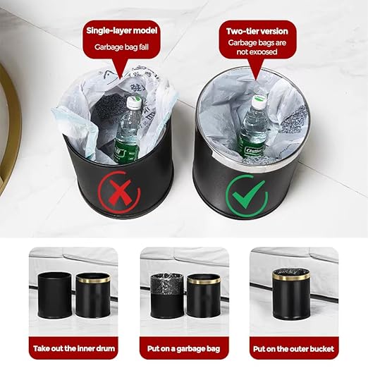 14L/3.7GAL Black and Gold Open Top Trash Can - Image 5