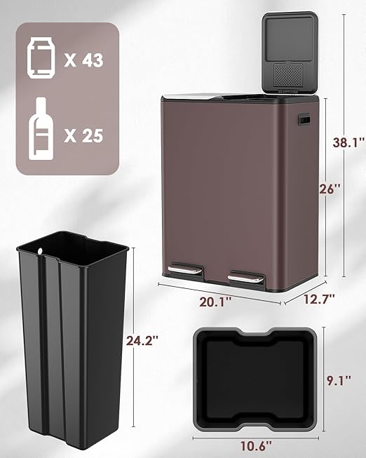 Arlopu 16Gal Dual Trash Can w/2 Built-in Box - Image 2