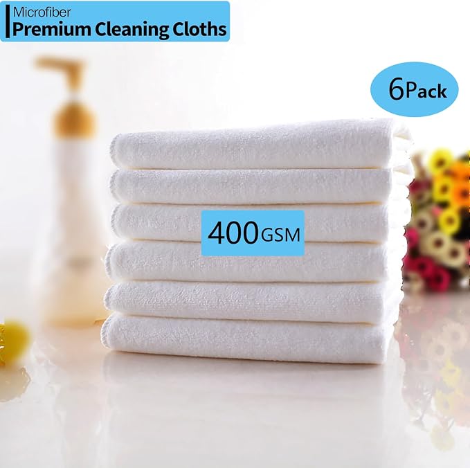 White Microfiber Cleaning Cloth 6Pack Cleaning Rags Absorbant Lint Free Cloth - Image 3