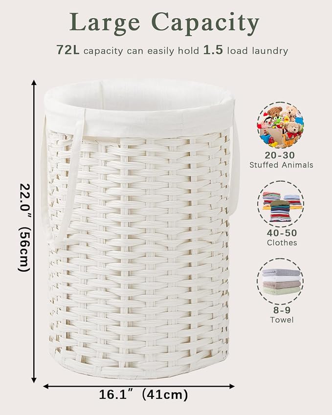 Laundry Hamper Laundry Basket Round 19.0 Gal Handwoven Rattan Laundry Basket - Image 5