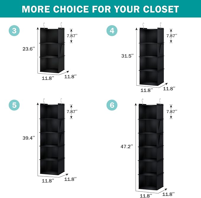 YOUDENOVA Hanging Closet Organizer, 5-Shelf Closet Hanging Storage Shelves - Image 5