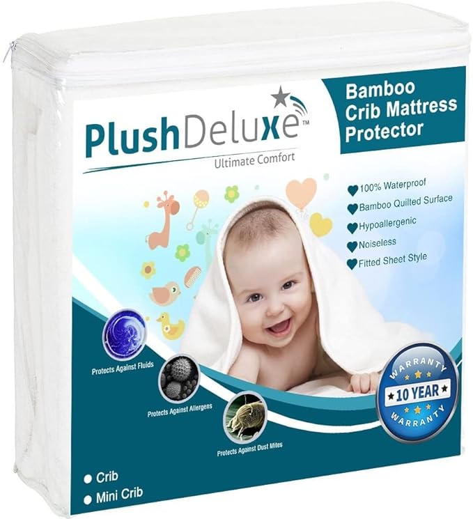 Crib Mattress Protector 100% Waterproof, Noiseless – Viscose Made from Quilted by PlushDeluxe