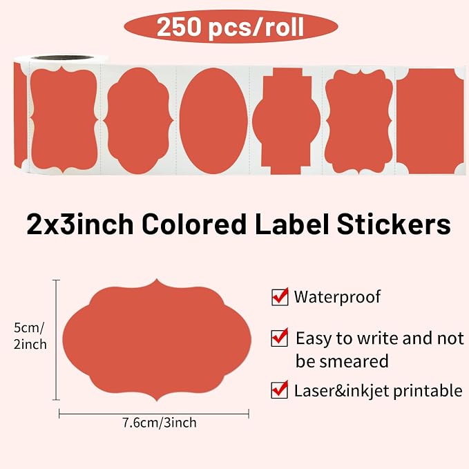 Red Labels - 250 PCS 3" x 2" Fancy Shape Stickers - Image 2